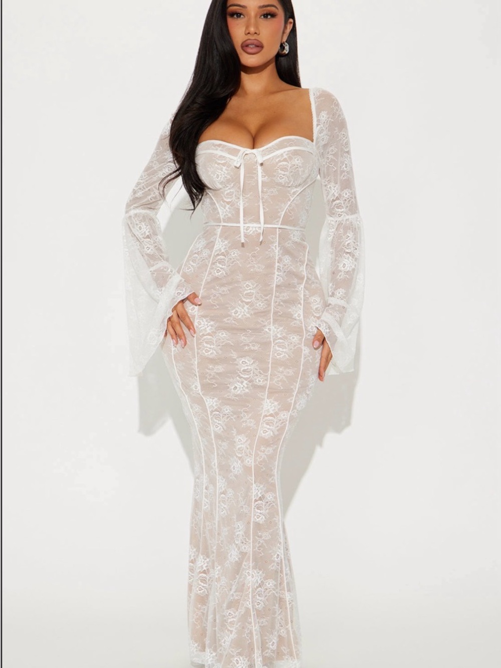 Fashion Nova White Lace Maxi Dress